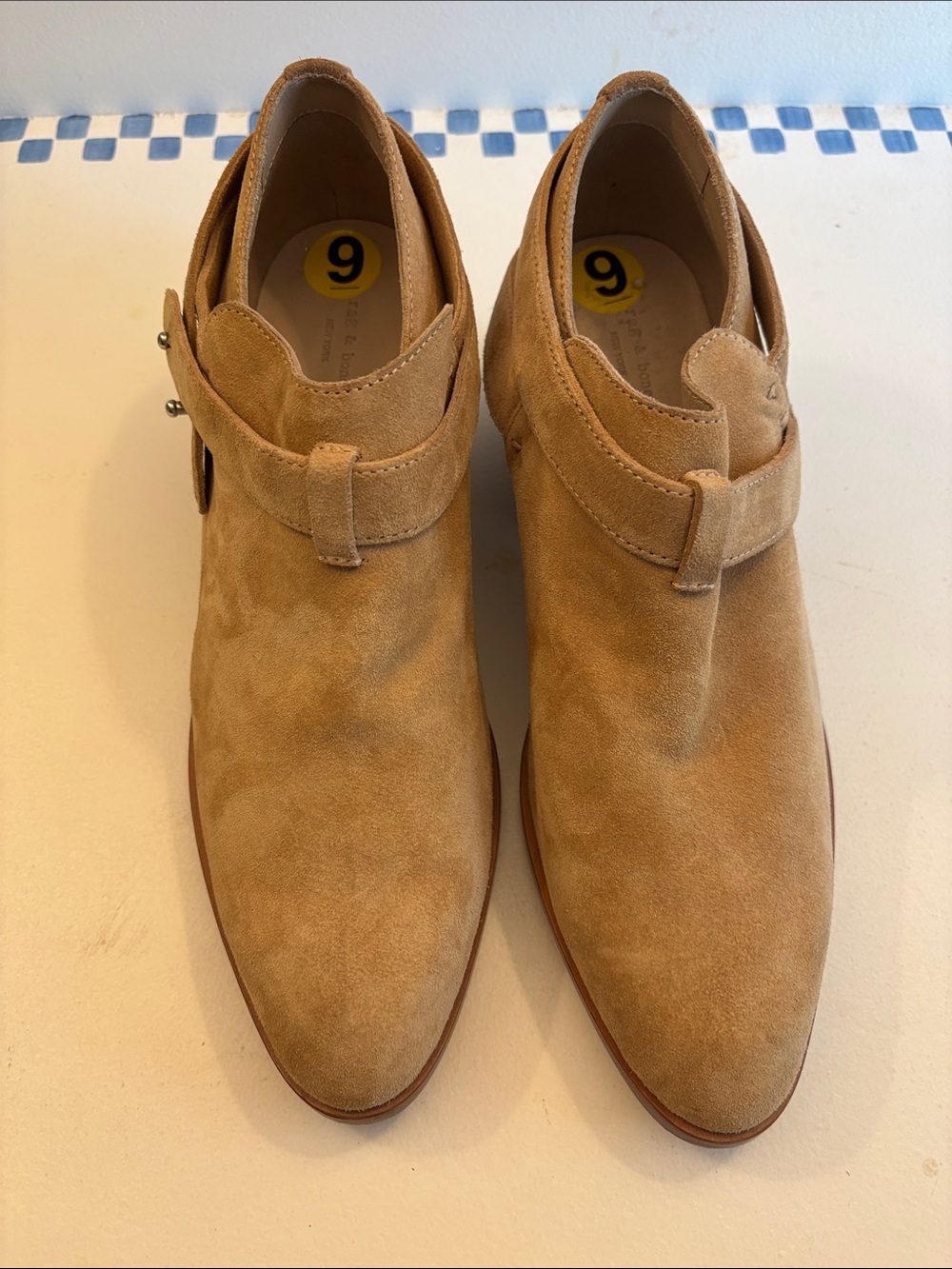 rag & bone Tan Suede Ankle Booties with Strap Detail
